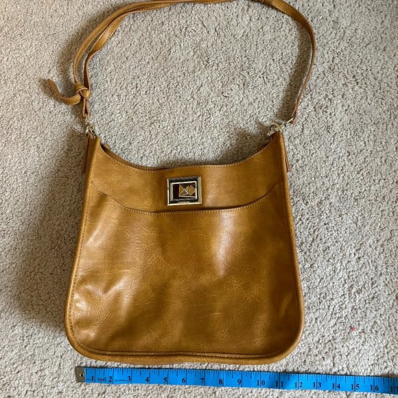 Steve Madden, Leather Crossbody EUC, Gold Spike Accents, Adjustable Strap - Picture 1 of 16